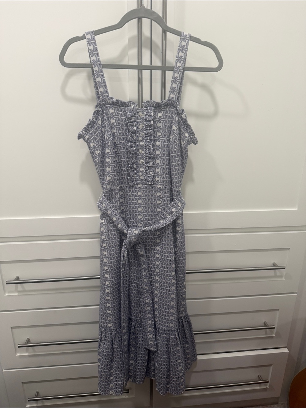 ANTONIO MELANI Blue Patterned Smocked Maxi Dress with Tie Waist